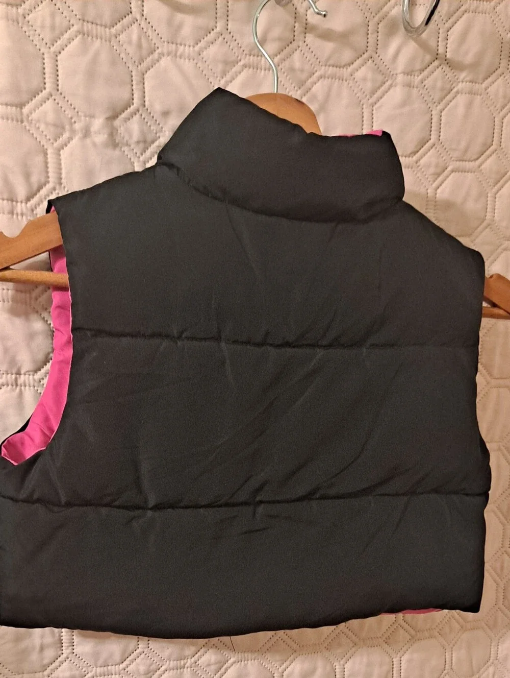 Kids Reversible Puffer Vest - Black with Pink Lining 8Y Youth